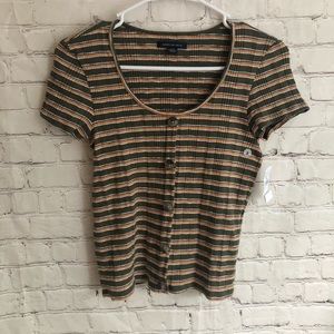American Eagle Outfitters Green and Tan Striped Top
